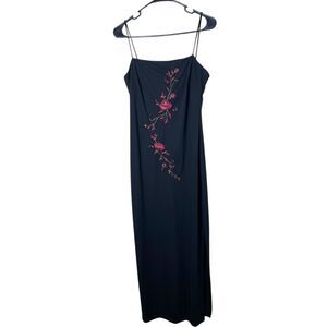 Vintage Arianna By Rachel Kaye Y2K Black Maxi Gown Embroidered Flowers Size 10‎